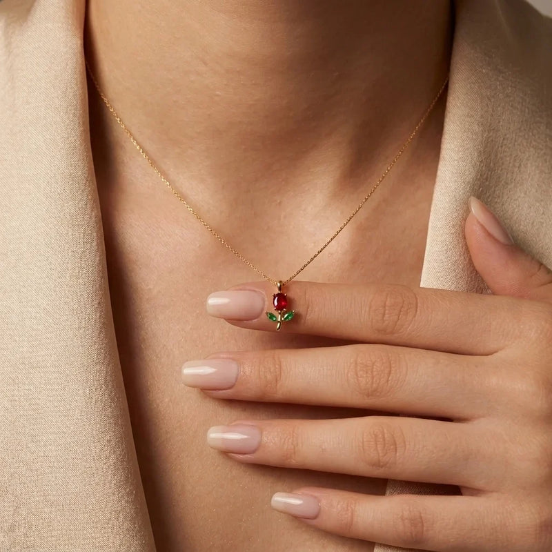 Miniature tulip pendant necklace with premium gift box