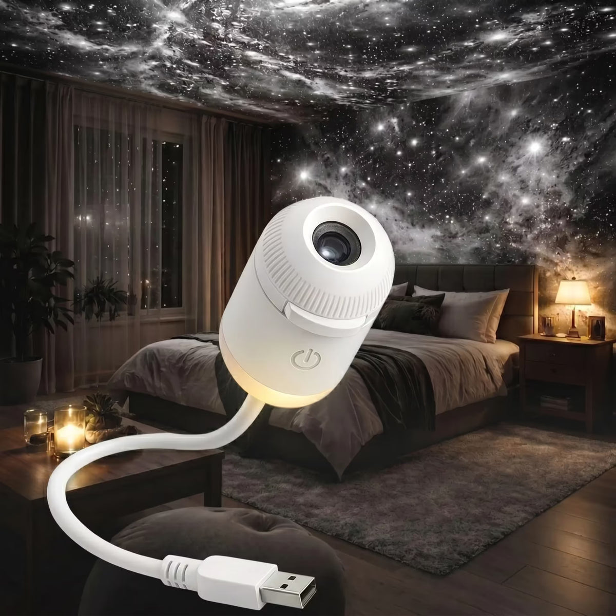 2-in-1 USB galaxy star projector night light