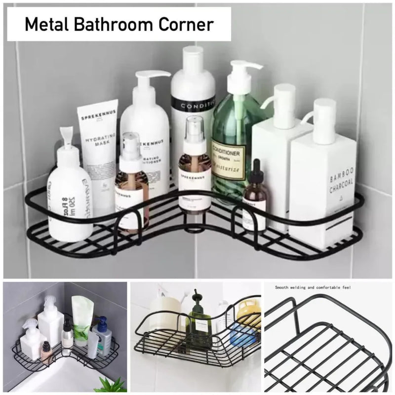 Self-adhesive triangular bathroom corner rack