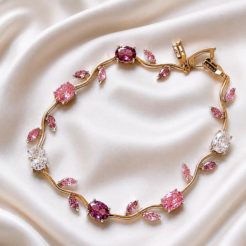 Luminous gold-plated crystal tulip bracelet with floral design