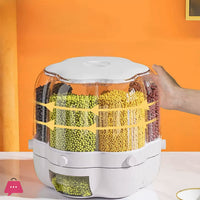 Rotating rice barrel and grain storage container