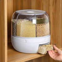 Rotating rice barrel and grain storage container